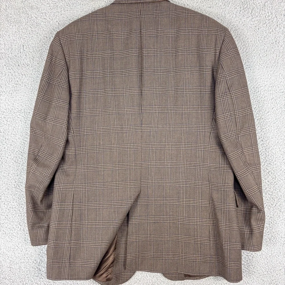 Jos A Bank Signature Blazer Mens‎ 44L Brown Plaid 100% Wool Sport Coat Jacket